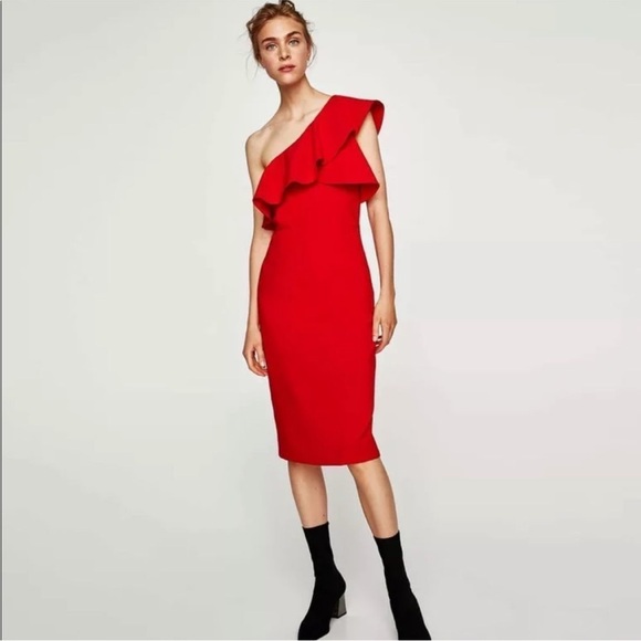 ZARA | Red Midi Dress - Picture 1 of 5